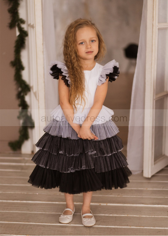 Black Tulle Tiered Flower Girl Dress